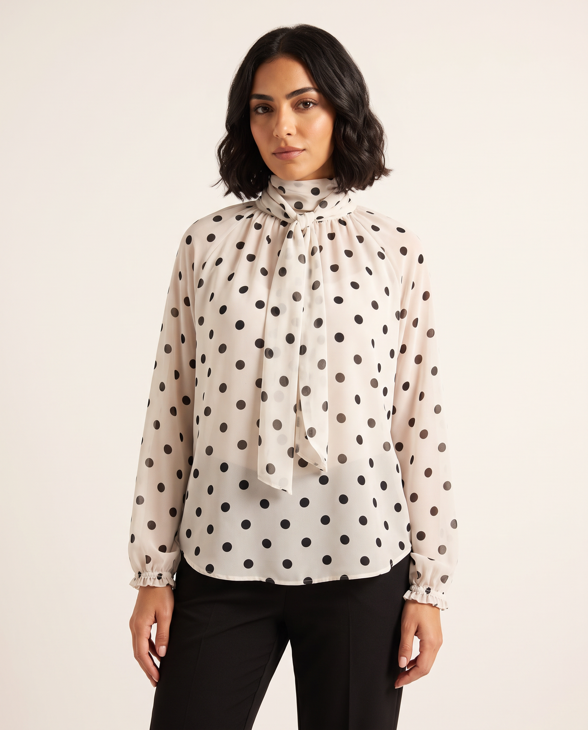 The Noura Polka-Dot Tie Blouse