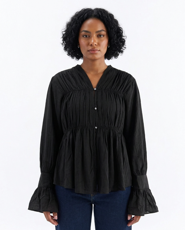 Noor Gathered Bell-Sleeve Blouse