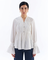 Noor Gathered Bell-Sleeve Blouse